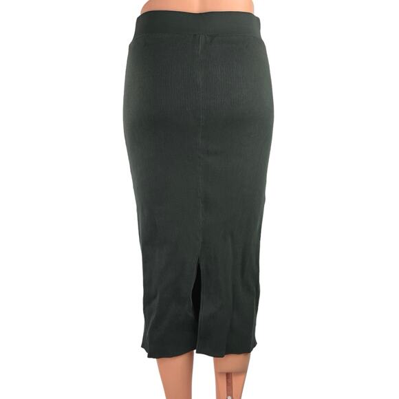 James Perse Los Angeles Black Bodycon Ribbed Knit Back Slit Calf Length Skirt 1 - Picture 3 of 5